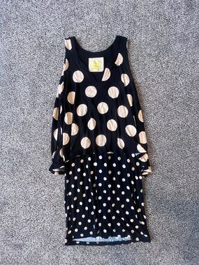 Maeve Black Flowing Polka Dot Tank Top with Attached Skirt Dress